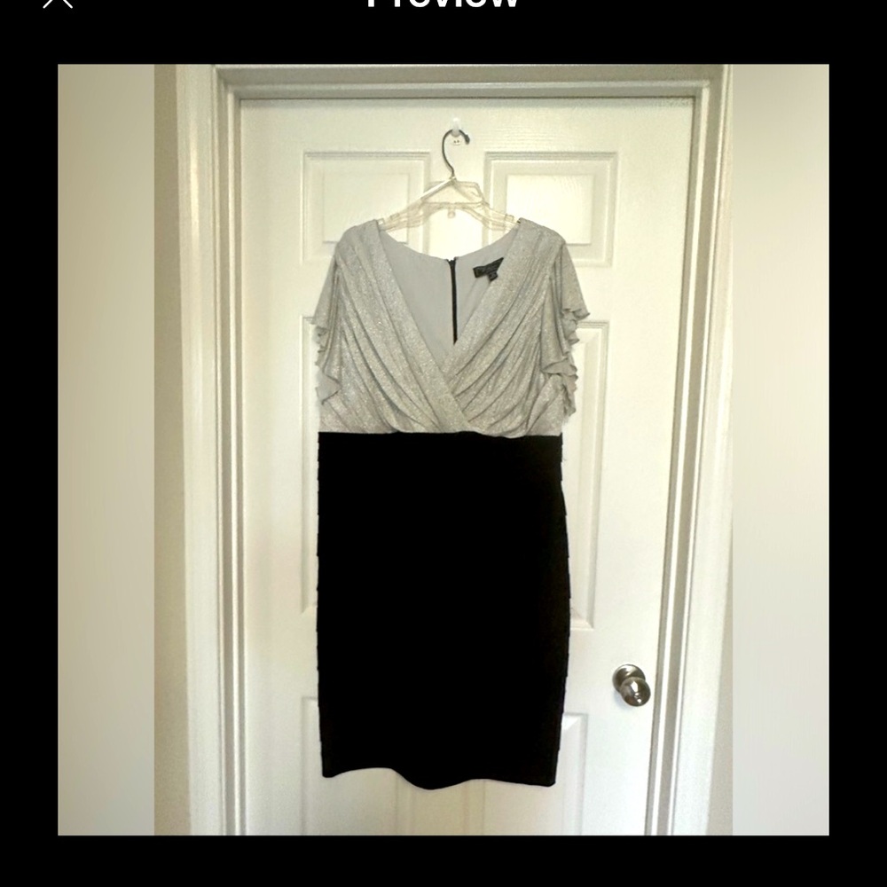 DRESS BARN plus size 20 holiday/wedding.Silver threaded top/black pleated bottom